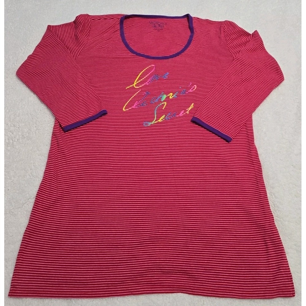 Victoria's Secret Sleepshirt Night Gown Tee Medium Pink Red Stripe Graphic Print